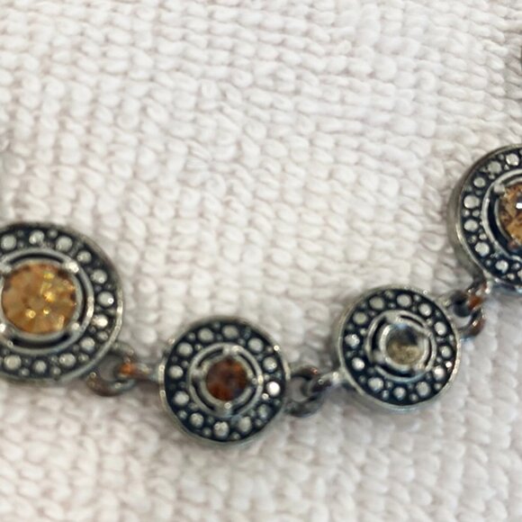 Vintage M+M Silver Round Link Tennis Bracelet Bracelet Tiny Stones Artist Signed - Picture 2 of 6